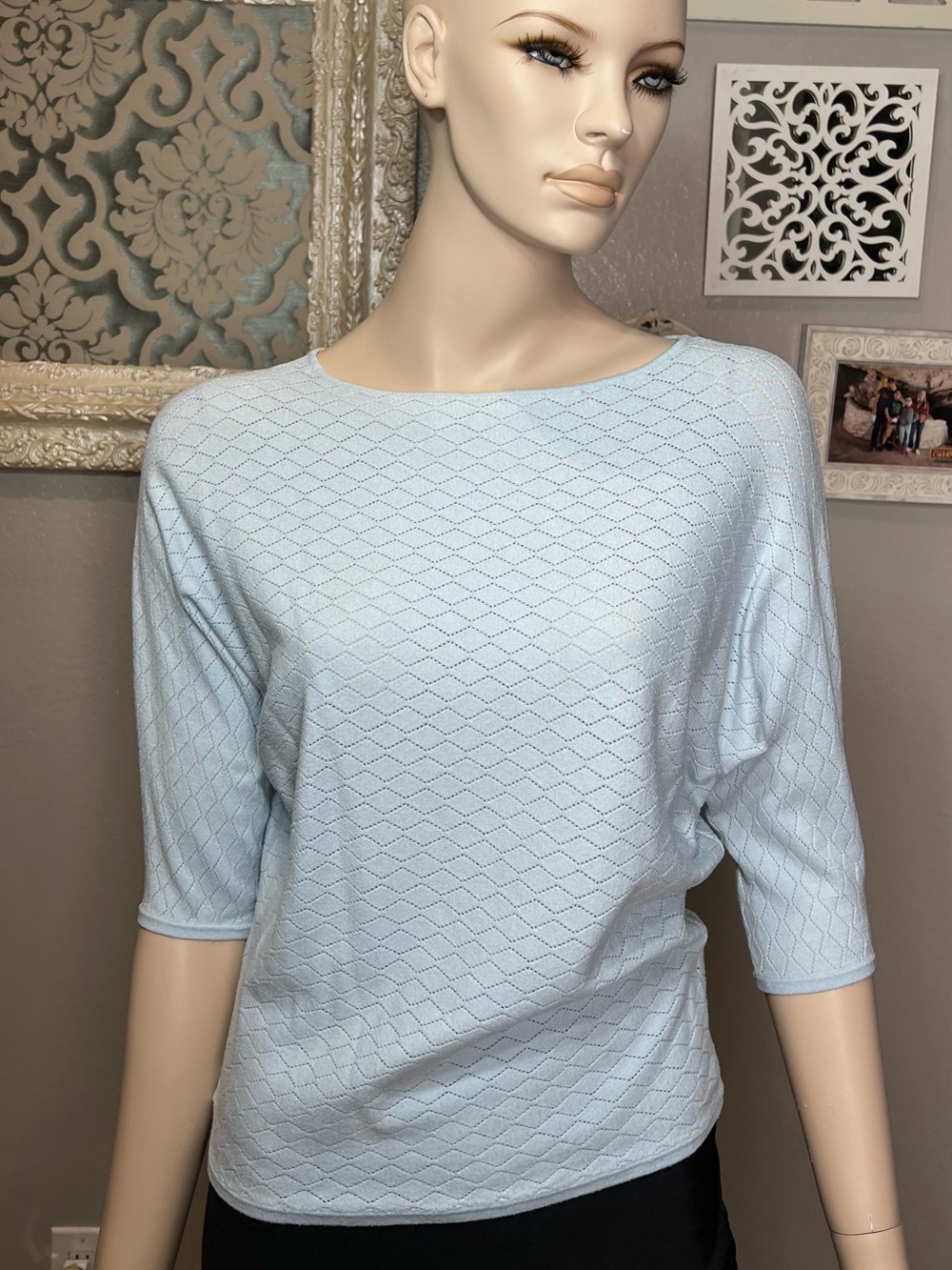 Catherine malandrino Light Blue Textured Knit Boatneck Top